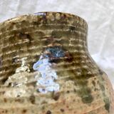Antique cup, plump shape, organic material with handle, signed JPG, Pougues-les-eaux, pyrite stoneware