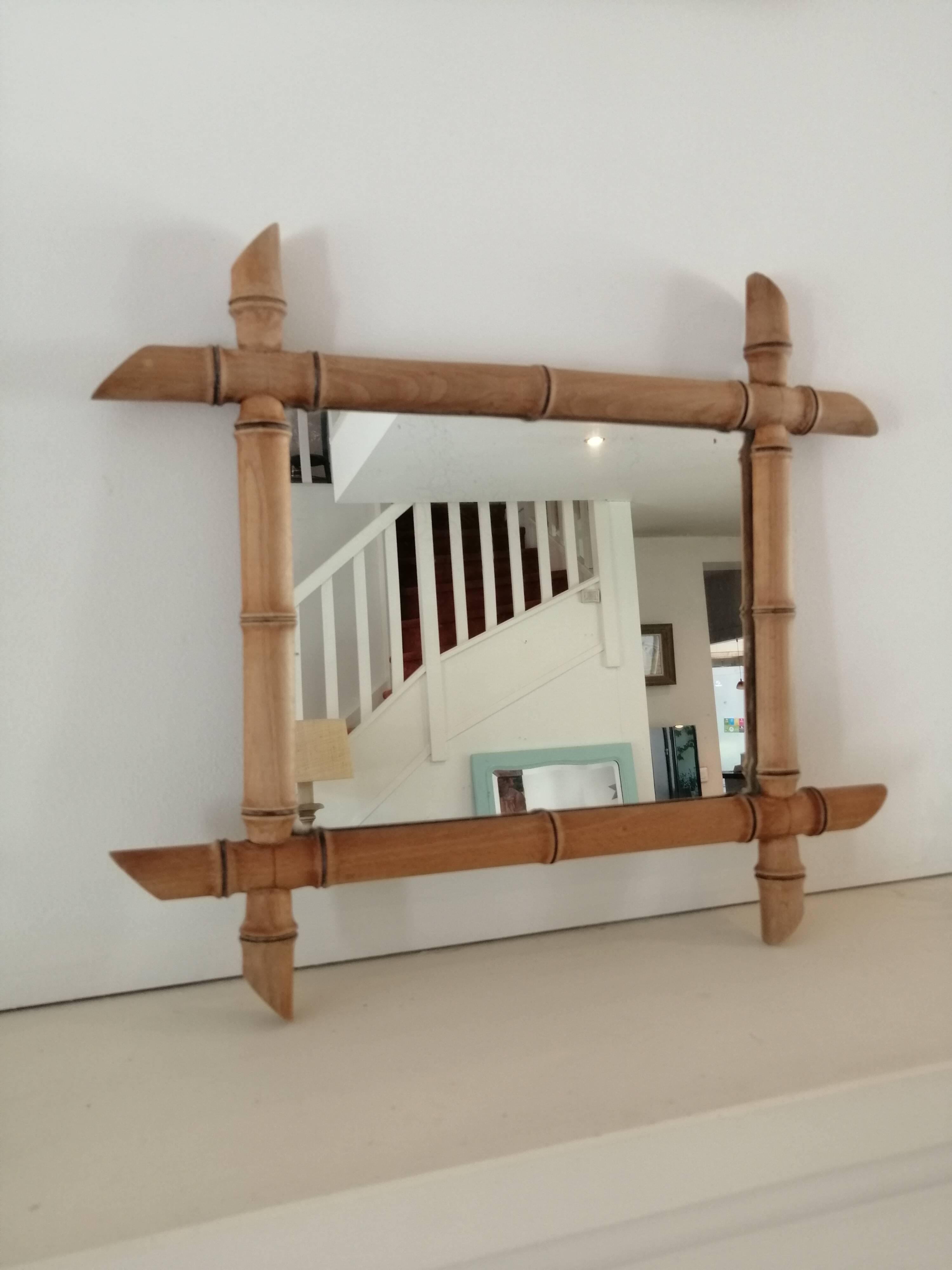 Set of vintage wood mirrors bamboo effect