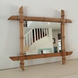 Set of vintage wood mirrors bamboo effect