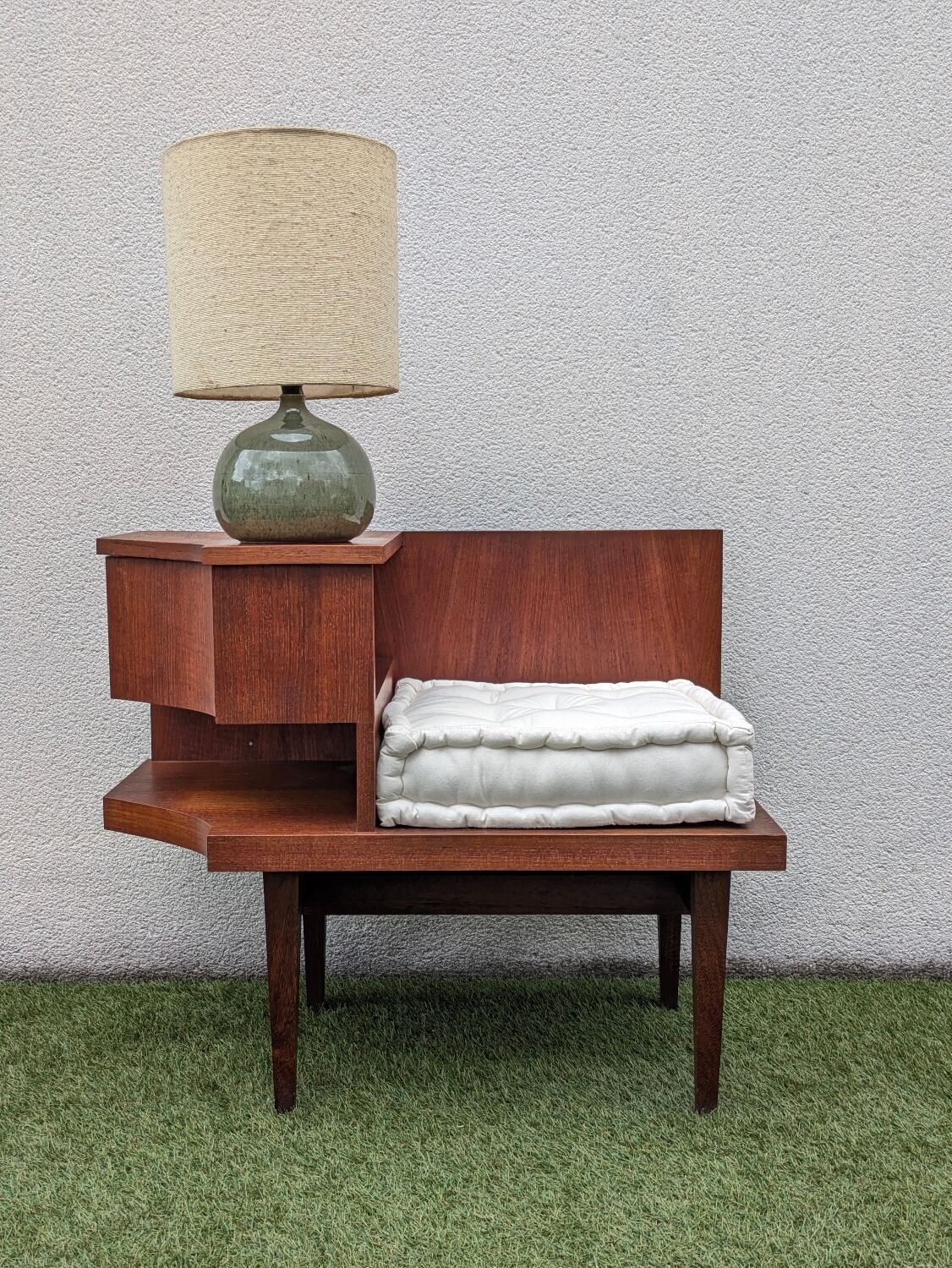 Vintage 1960s teak telephone hall bench