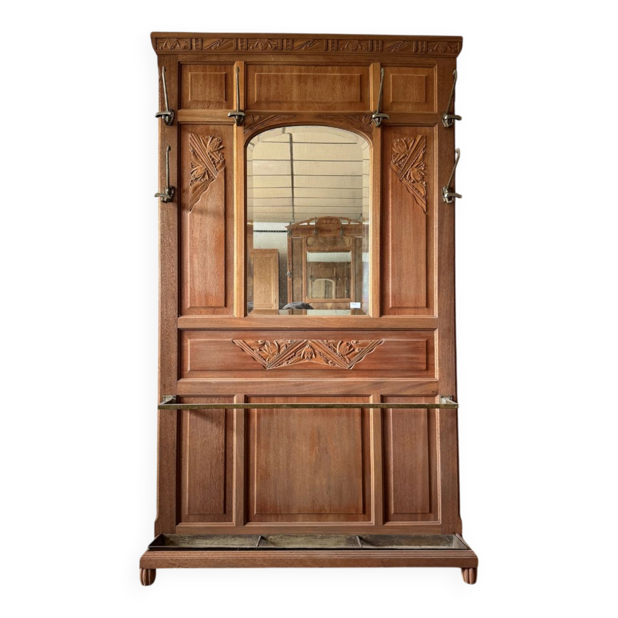 Art Deco coat rack in solid mahogany