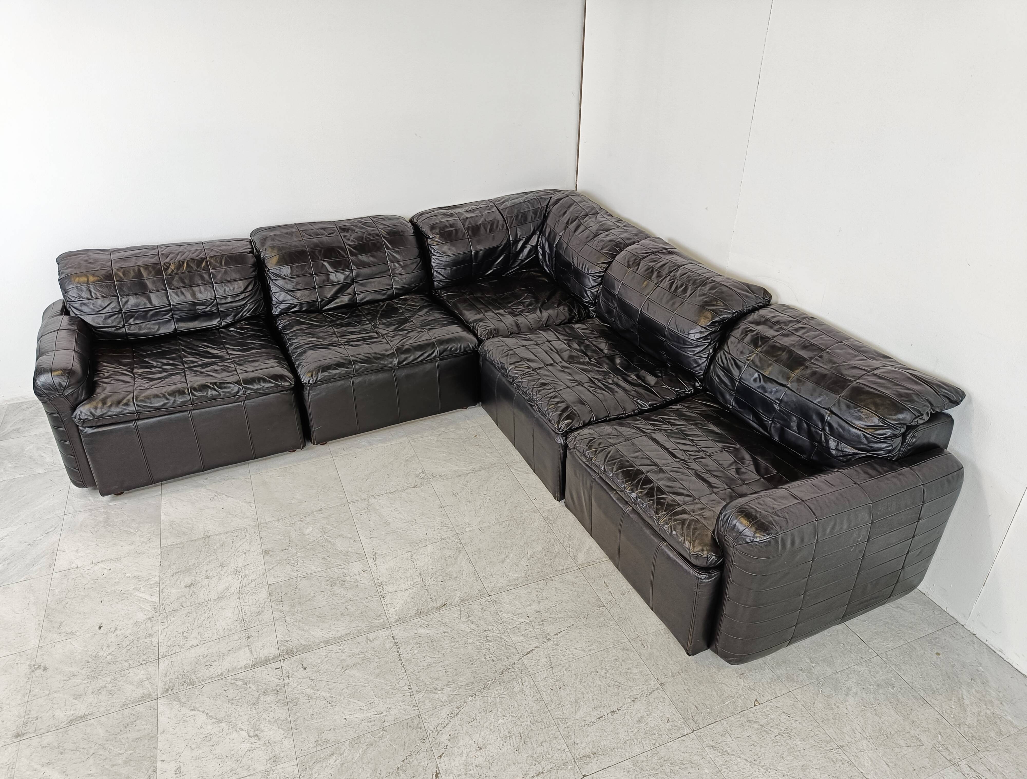 Canapé modulaire en cuir patchwork vintage, années 1970