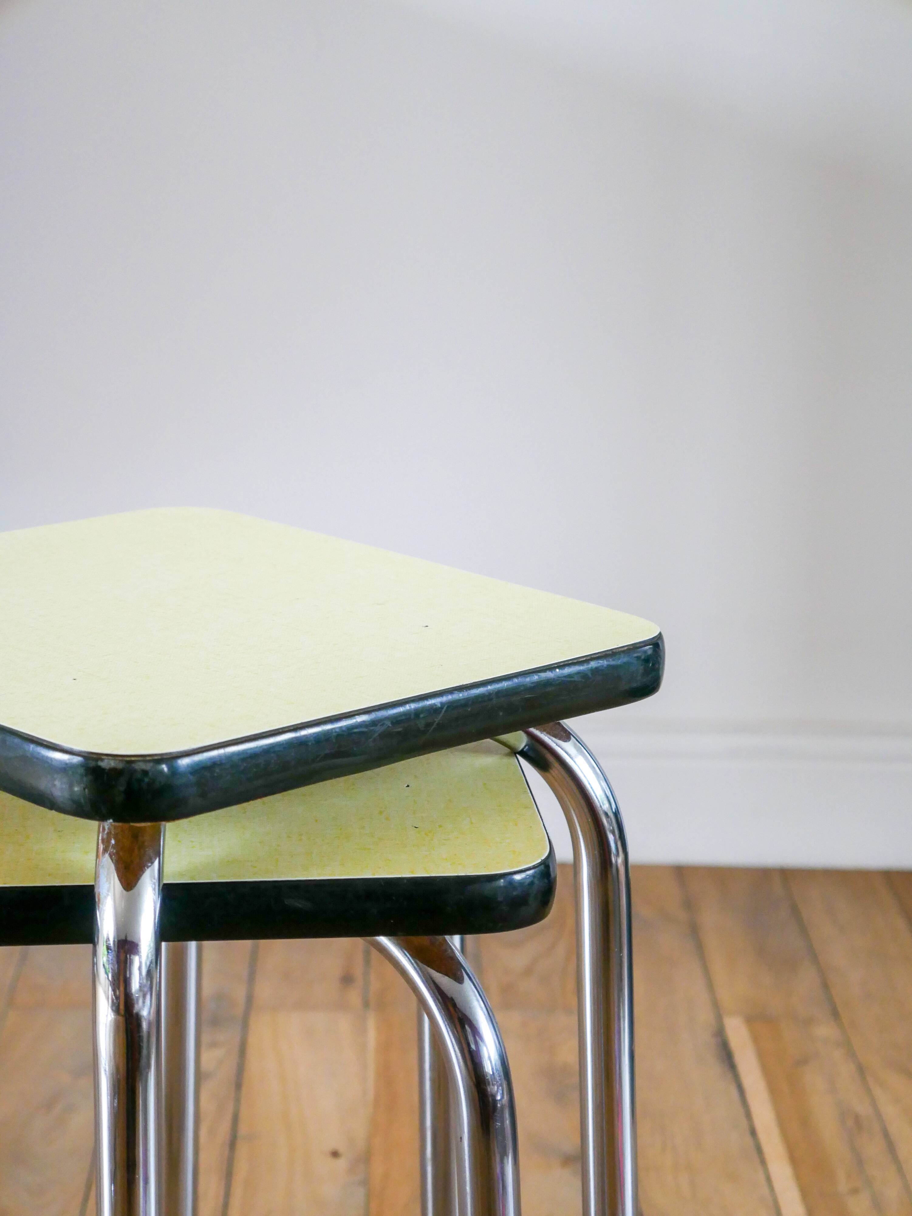 Pair of yellow formica stools, 1970