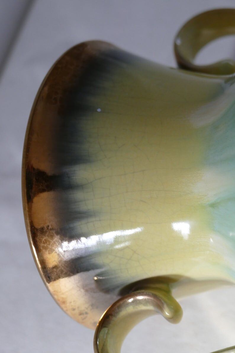 Vintage decorative amphore vase in gold glazed ceramic made in Germany