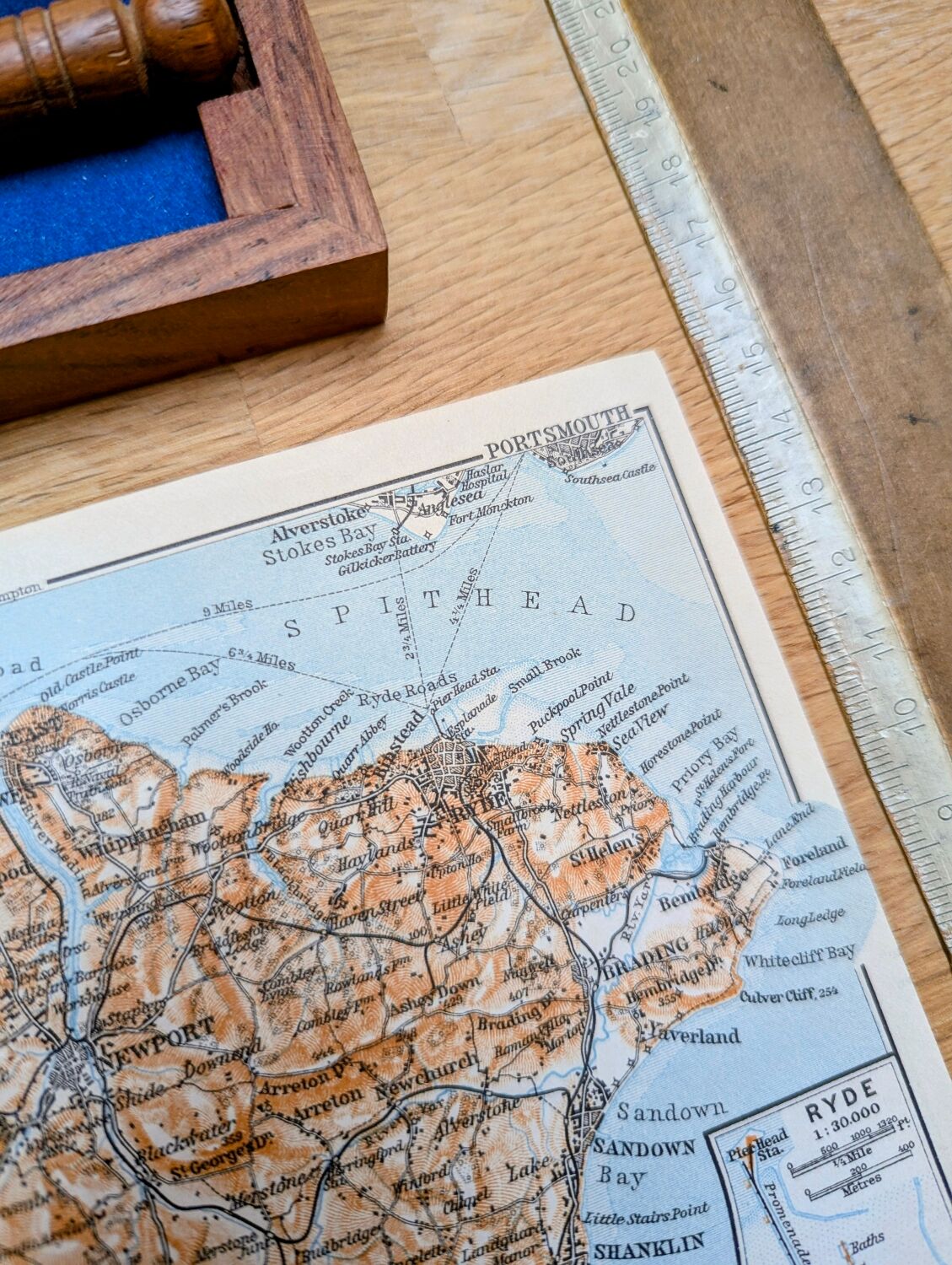 Île de Wight, Angleterre, plan original imprimé en 1913.