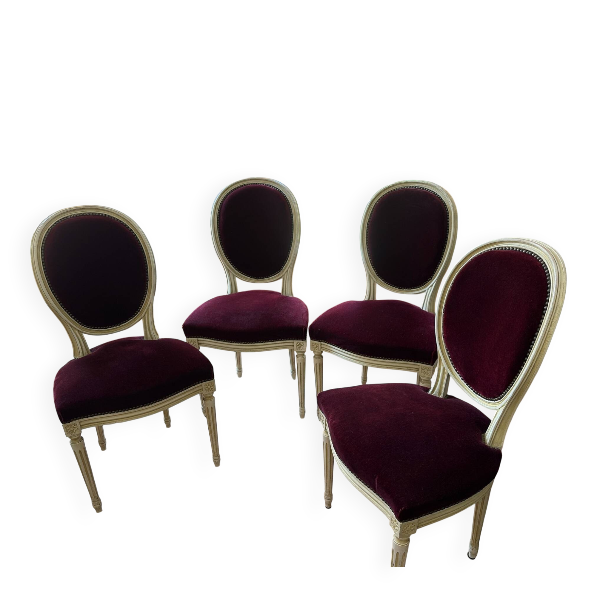 Lot de 4 chaises de salon capitonnées de velours grenat