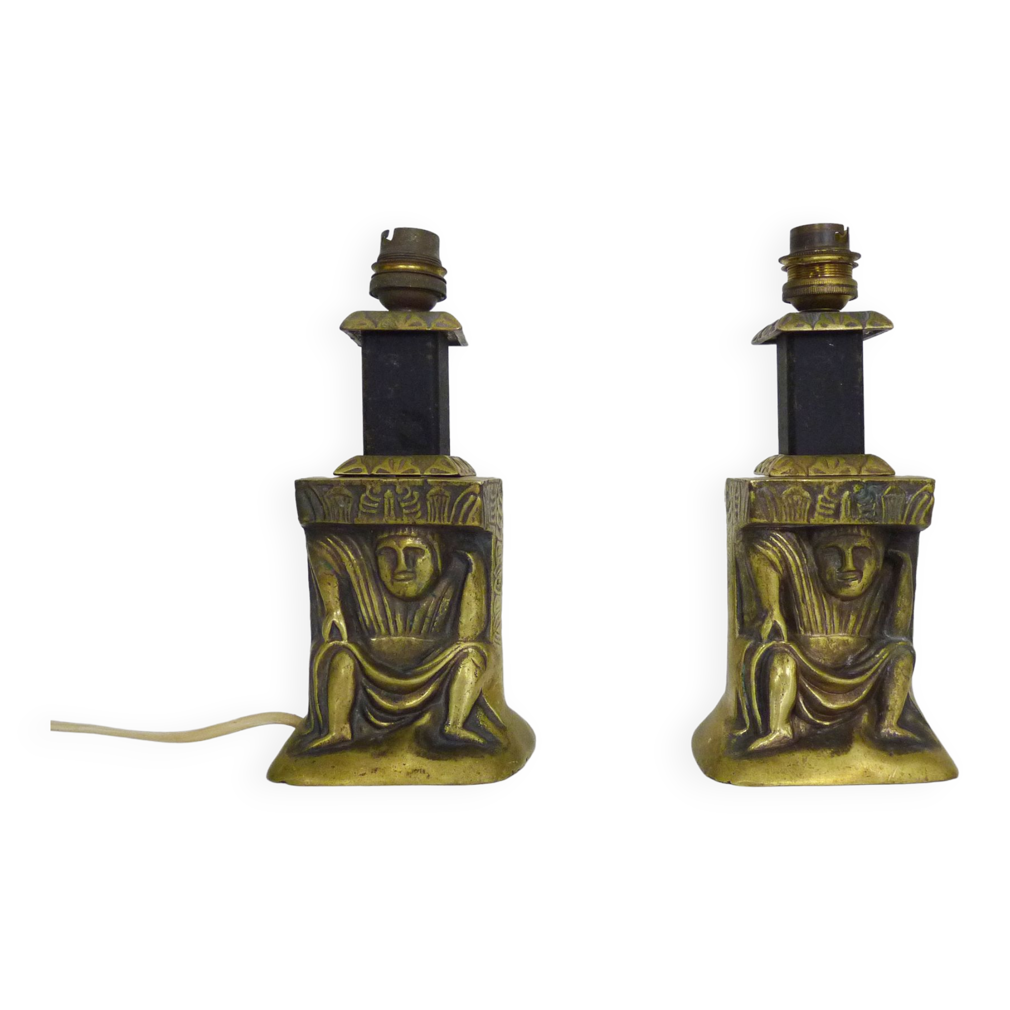 Pair of table lamps, Art Deco period bedside lamp, bronze and metal
