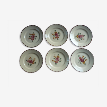 6 flat plates in faience bouquets of flowers