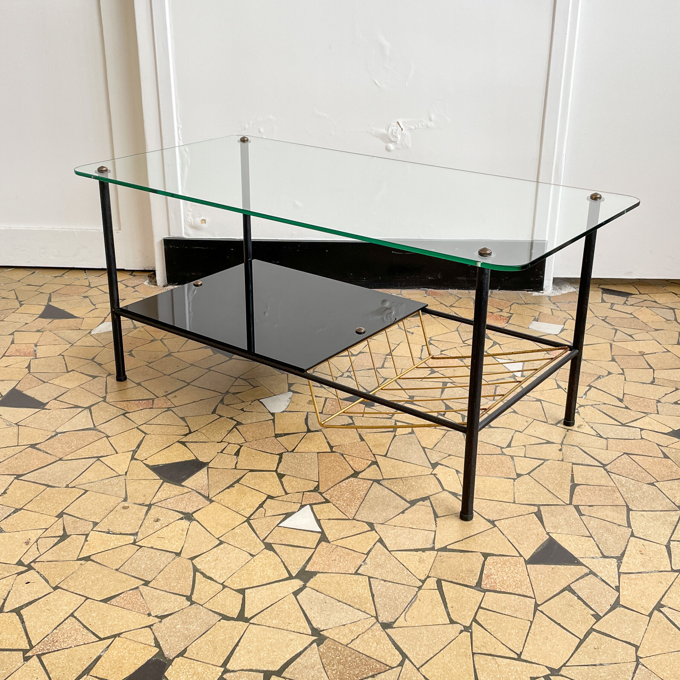 Glass and metal coffee table 1960s