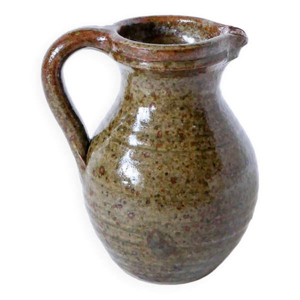 Petit pichet en grès vernissé marron foncé 1970