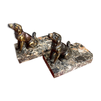 Bookends with bronze dogs