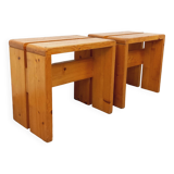 Pair of vintage Charlotte Perriand Les Arcs stools in pine from the 60s 70s