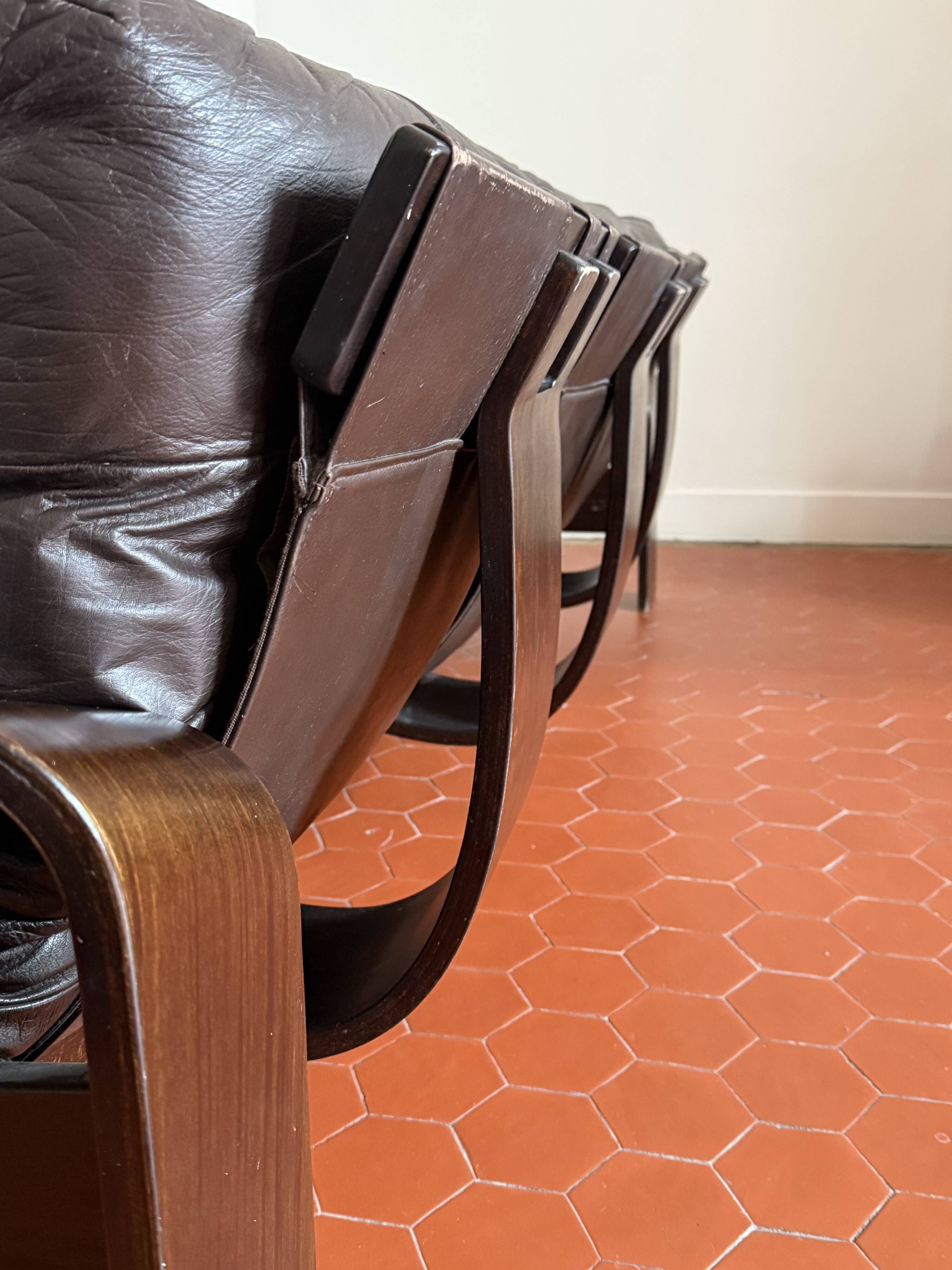 Canapé Panda d'Ake Fribyten pour Nelo Sweden (Roche Bobois) en bois et cuir.