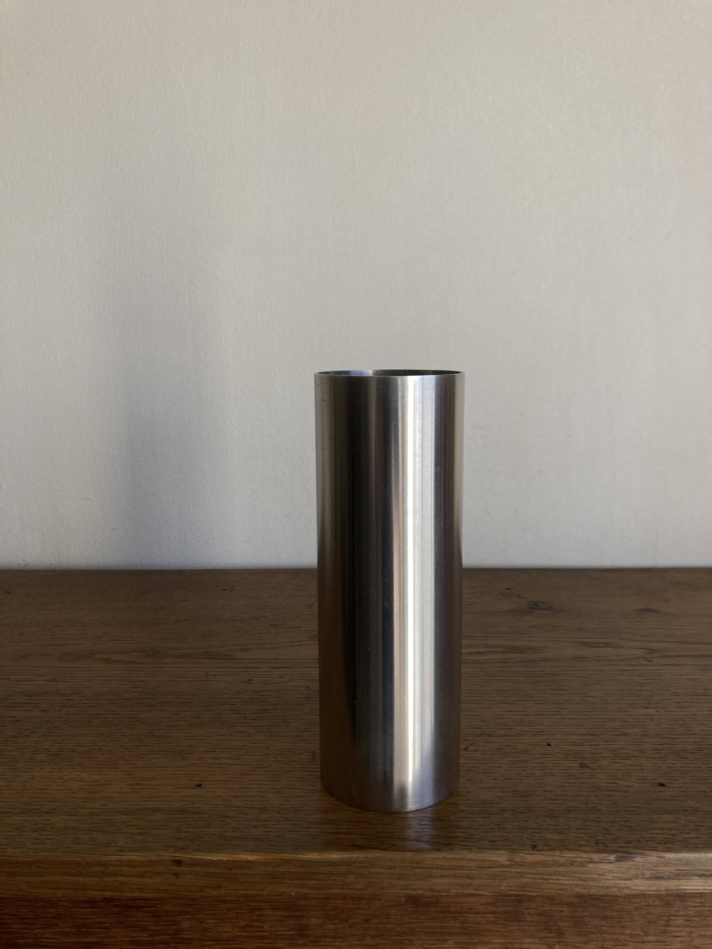 Space Age 1970s brushed steel flower vase