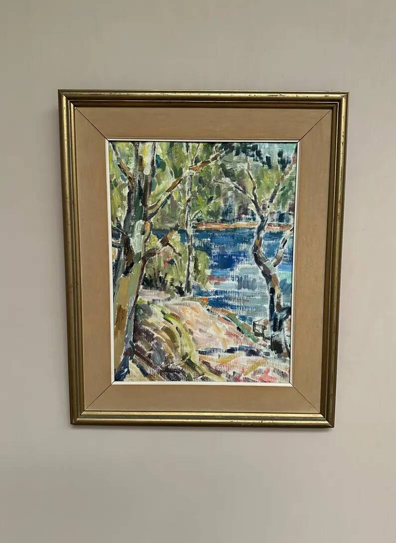 Original Swedish Oil on Canvas - "Natural Landscape" - Signed - Vintage and Framed - 68 × 56 cm