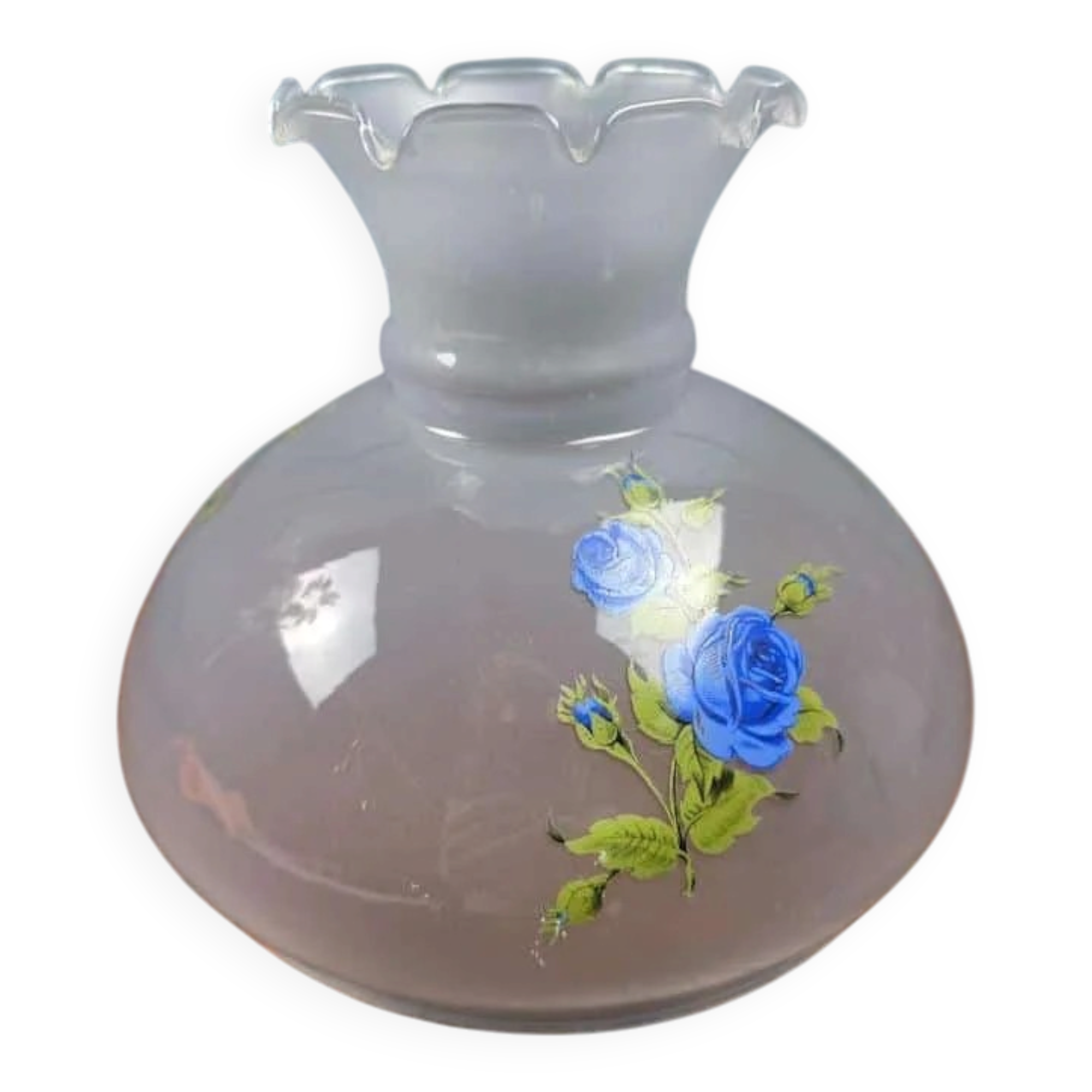 Vintage globe with blue flowers – Frosted glass lampshade in a romantic style