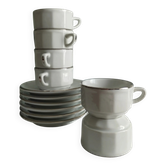 6 white porcelain coffee cups with silver trim Apilco Deshoulières