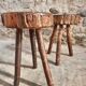 Vintage wooden tripod stools, set of 2, France 1960s