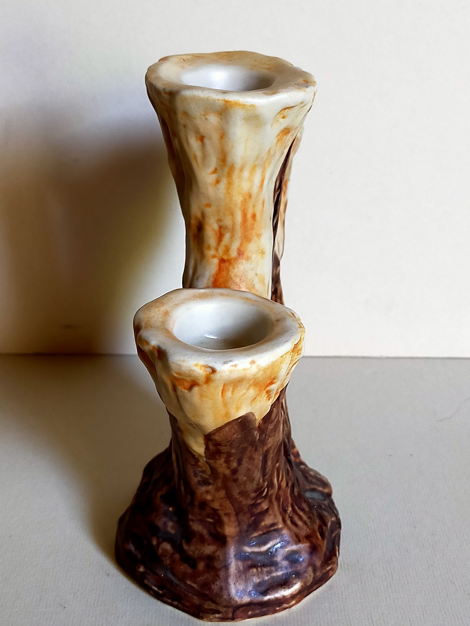 Bougeoir céramique faux-bois années 50