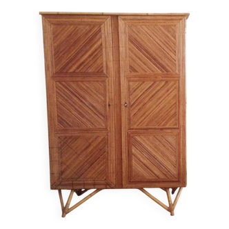 Armoire en marqueterie de rotin années 50