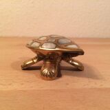 Brass and mother-of-pearl turtle jewelry box