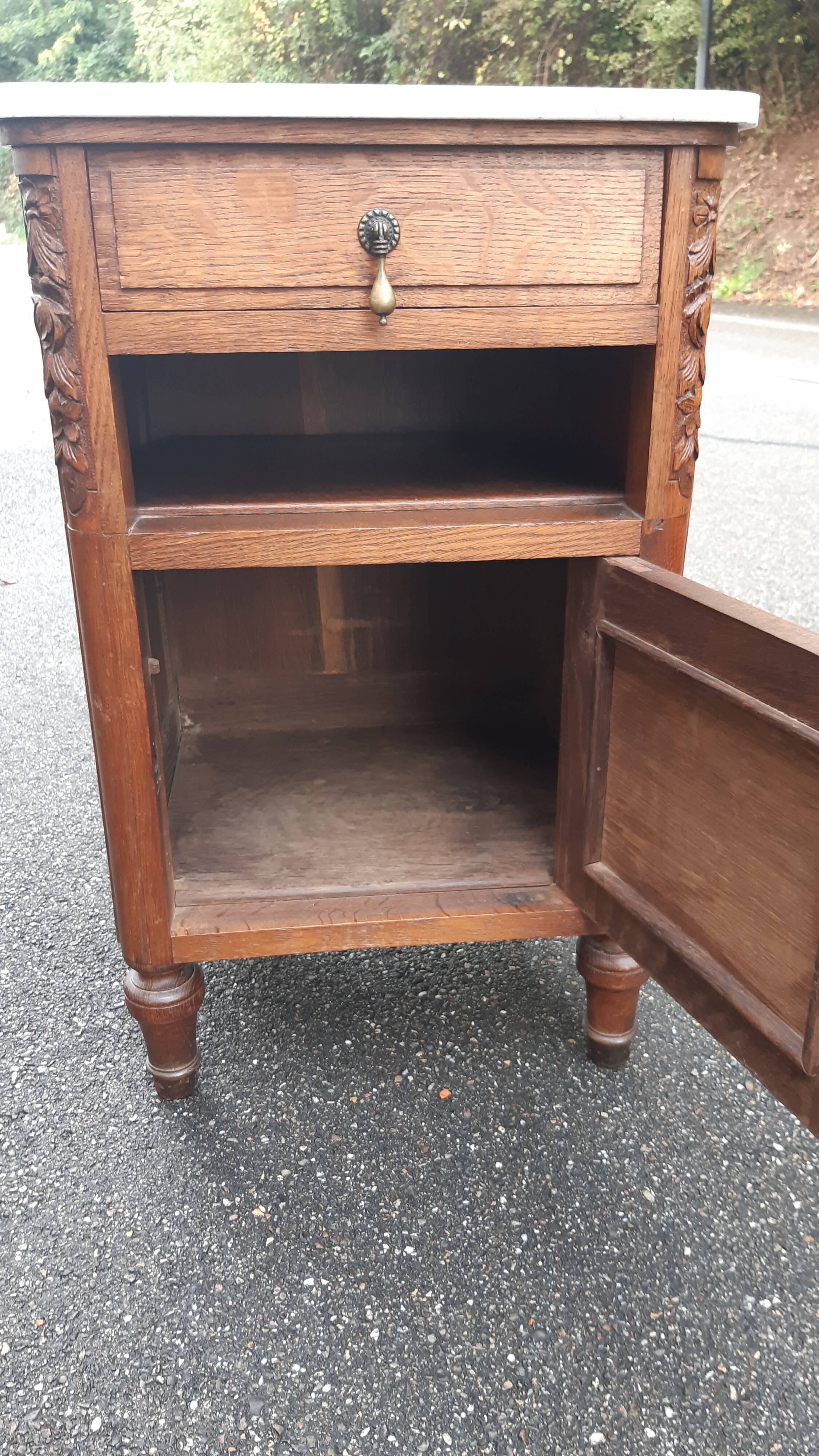 Solid oak and marble bedside tables