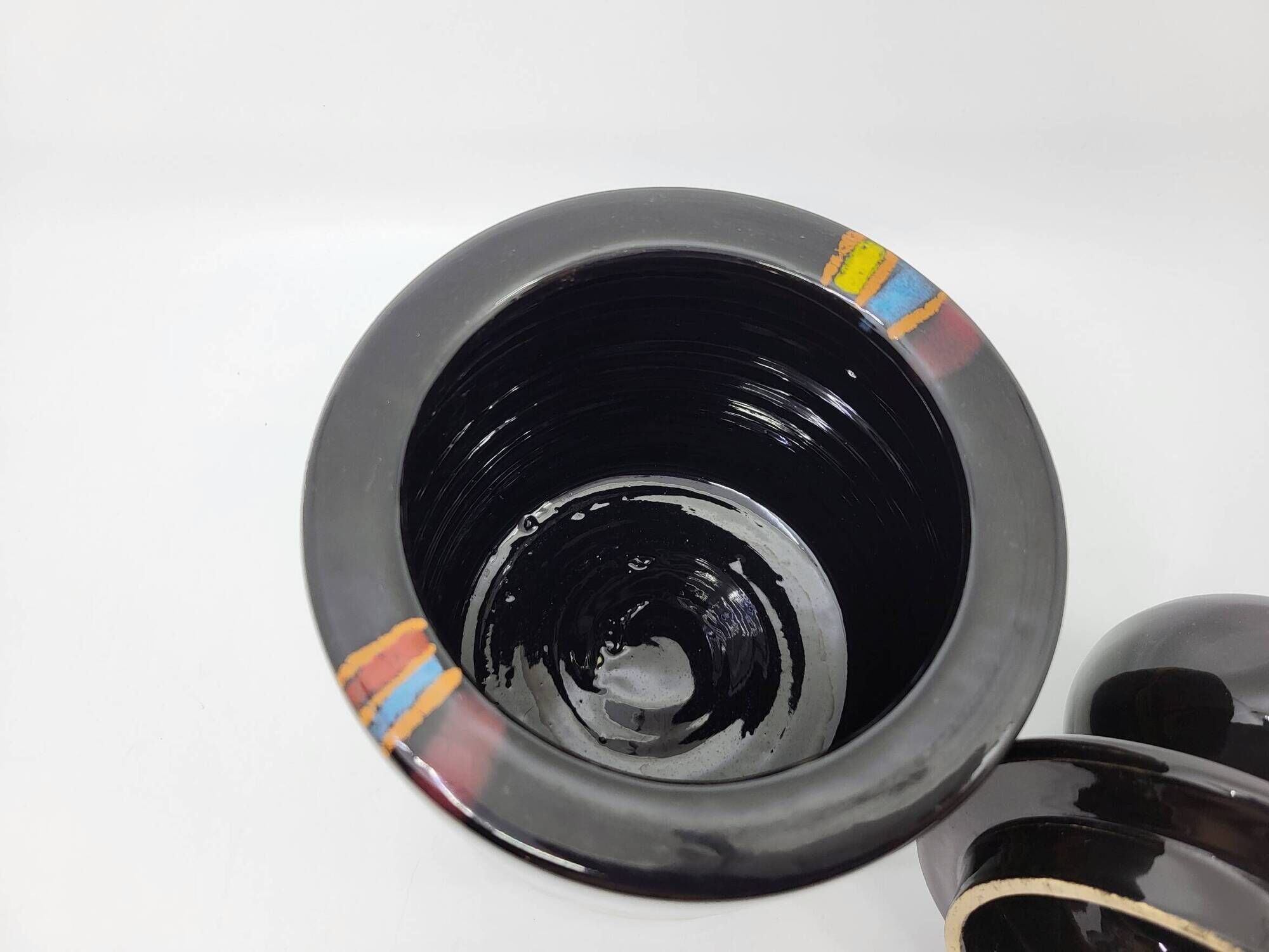 Covered pot or Bonbonnière, Verzolini in black ceramic, Italy 1960.