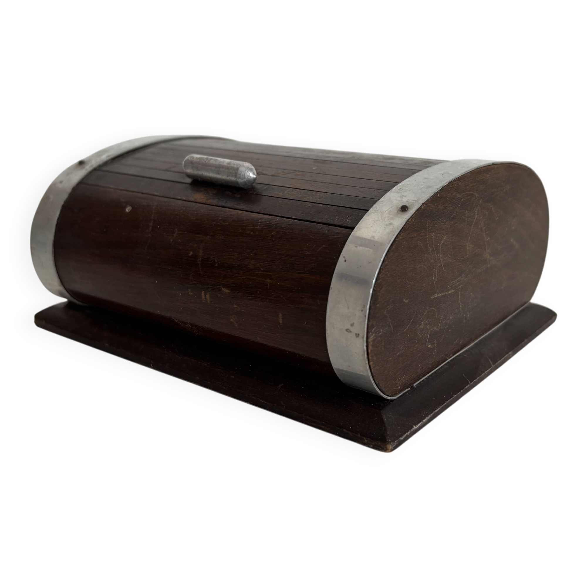 Vintage 1960 cigarette holder, wooden and gold metal dispenser - 16 x 13 cm