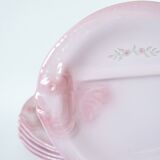 Set of 6 pink slip plates "Fish" model, Pornic earthenware "Mélusine", 1970