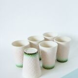 Set of 6 pink and green slip glasses Digoin Sarreguemines, 1970