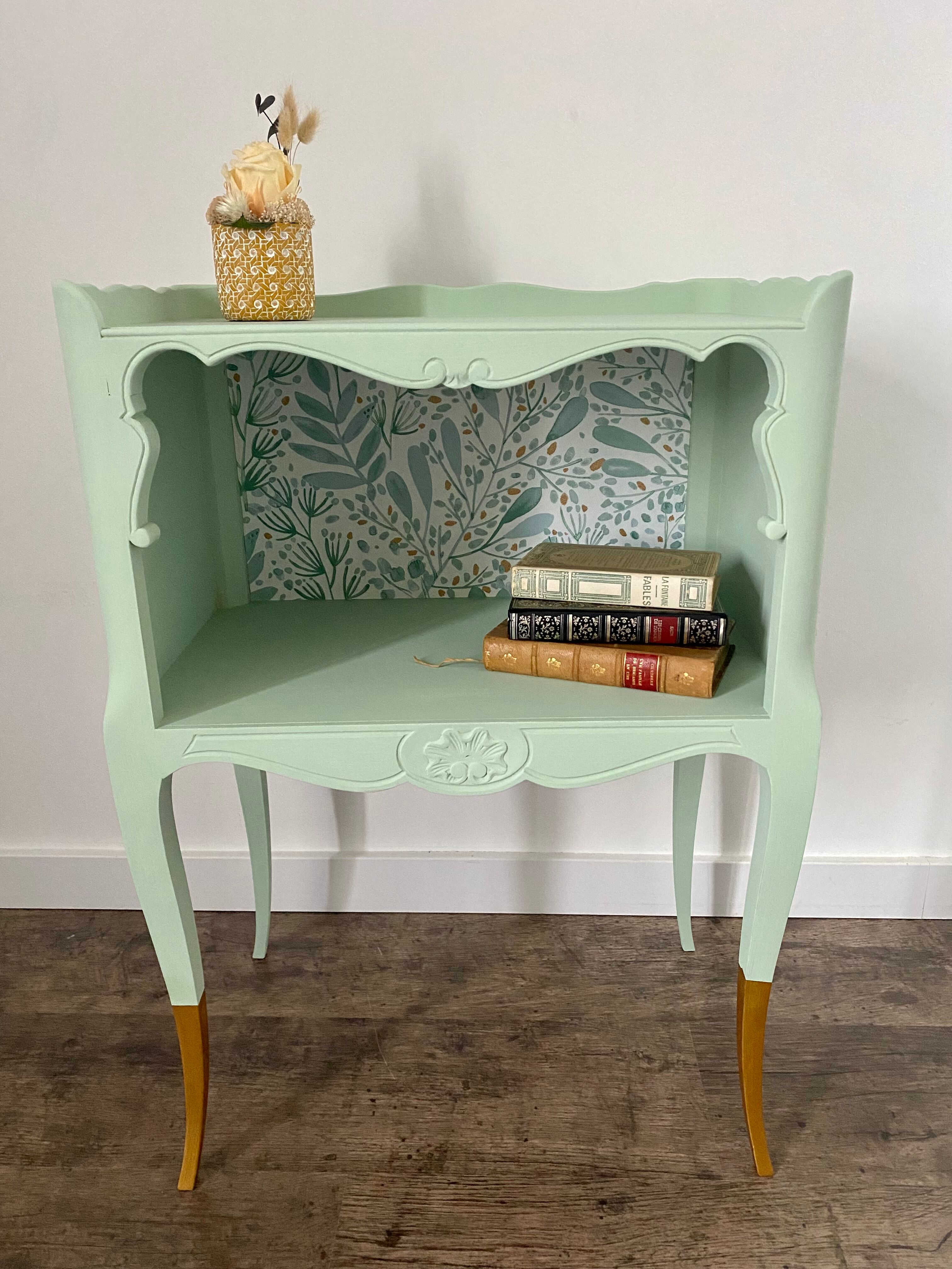 Pair of wooden bedside tables restyled green celadon