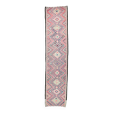 Tapis de course Kilim Vintage oriental rose en laine douce 3x12
