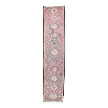 3x12 Soft Wool Pink Oriental Vintage Kilim Runner Rug