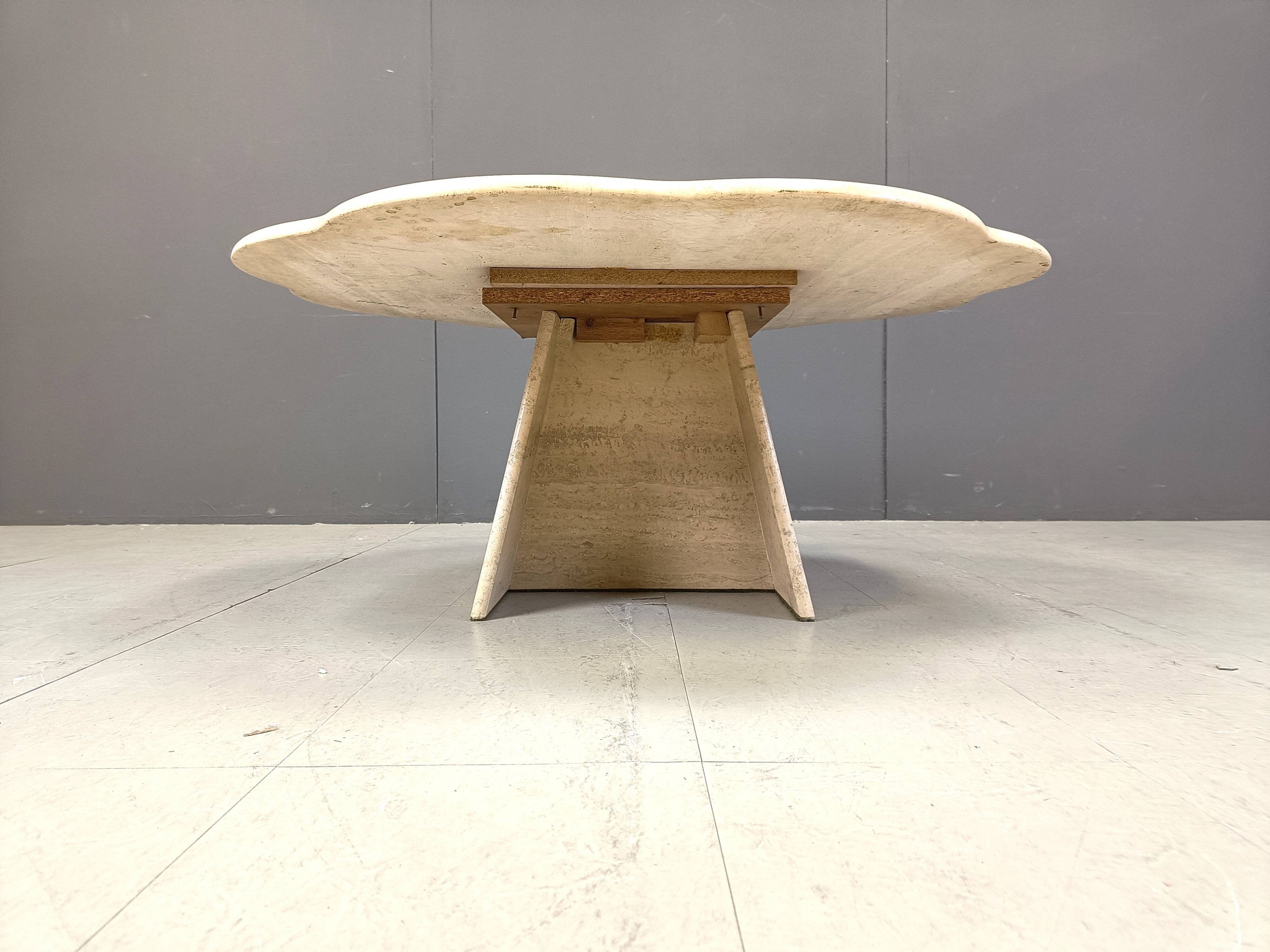 Vintage flower shaped travertine coffee table, 1970s