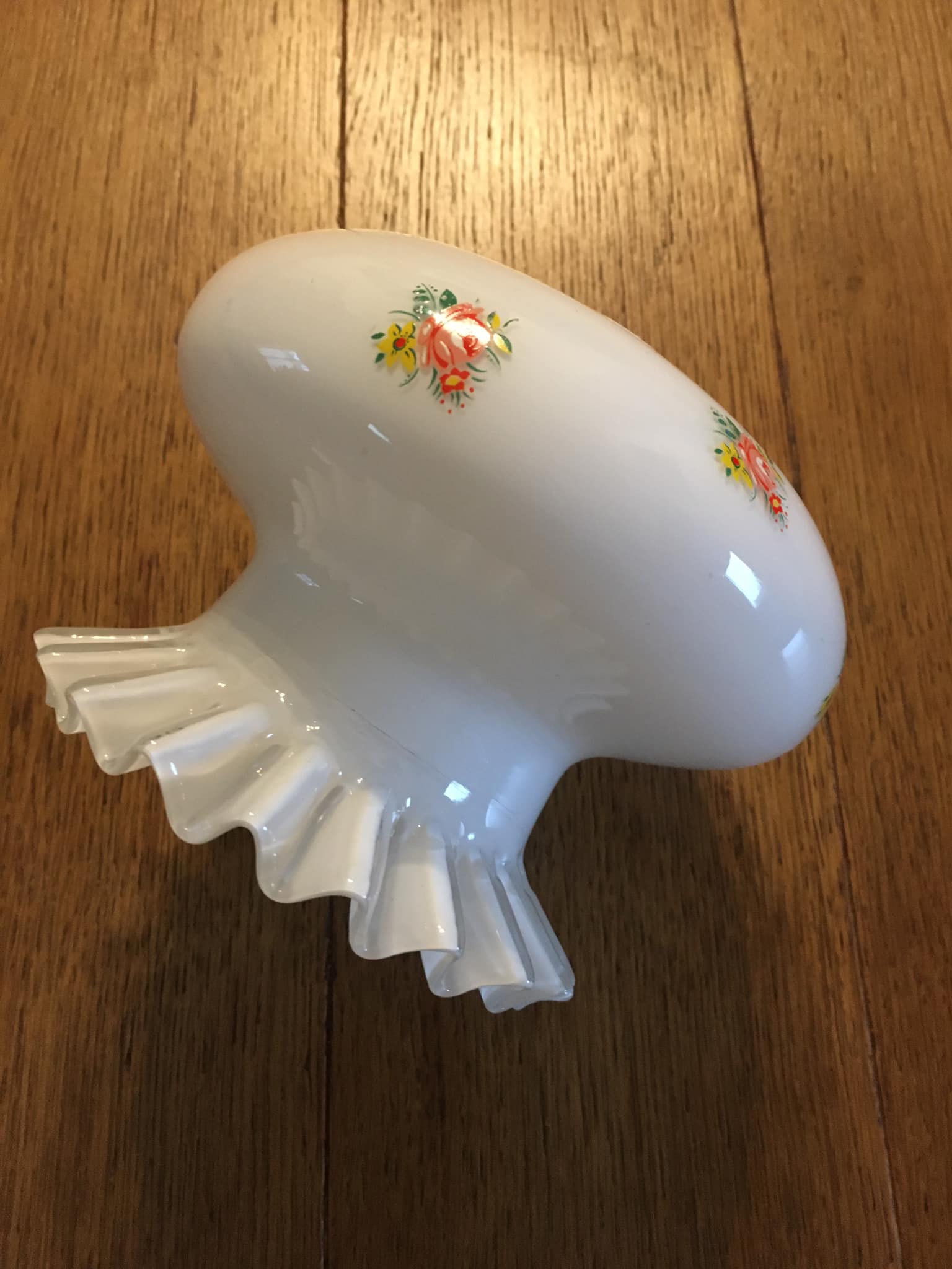 White opaline tulip with skirt stocking and floral patterns