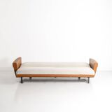 Vintage convertible sofa in fabric and imitation leather