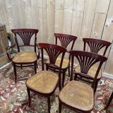 Suite de 4 chaises et deux fauteuils cannés thonet à "palmettes"