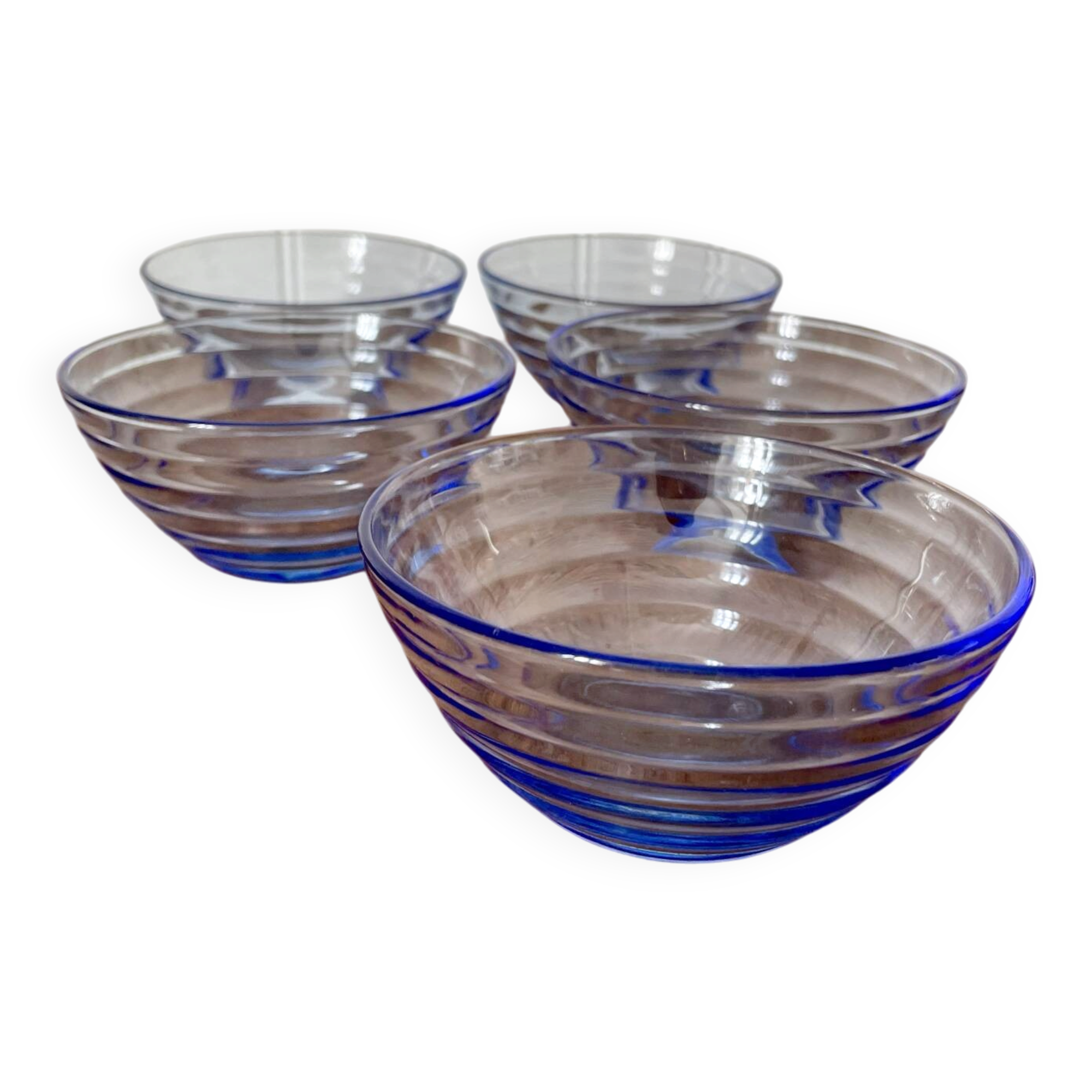 Lot 5 bols en verre bleu Bormioli Rocco