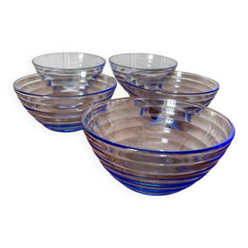 Lot of 5 blue glass bowls Bormioli Rocco