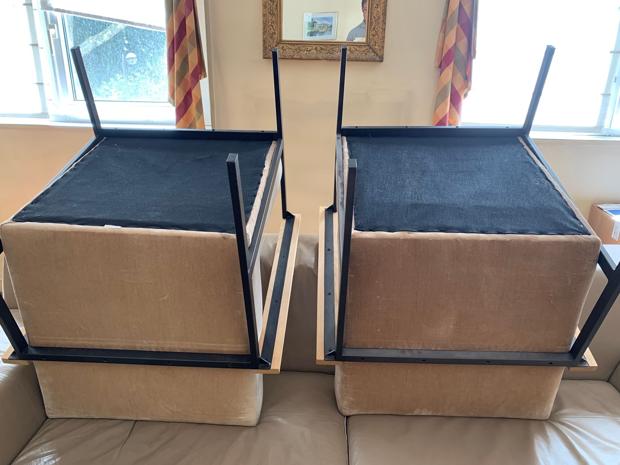 Pair of pomax metal/velvet armchairs