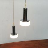 Suspended glass and chrome lamps model P105 German Mid-Century Space Age from the 1960s by Staff, set of 2.