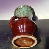 Vase adp céramique émaillée marron coulures vert bleu avec anses vintage