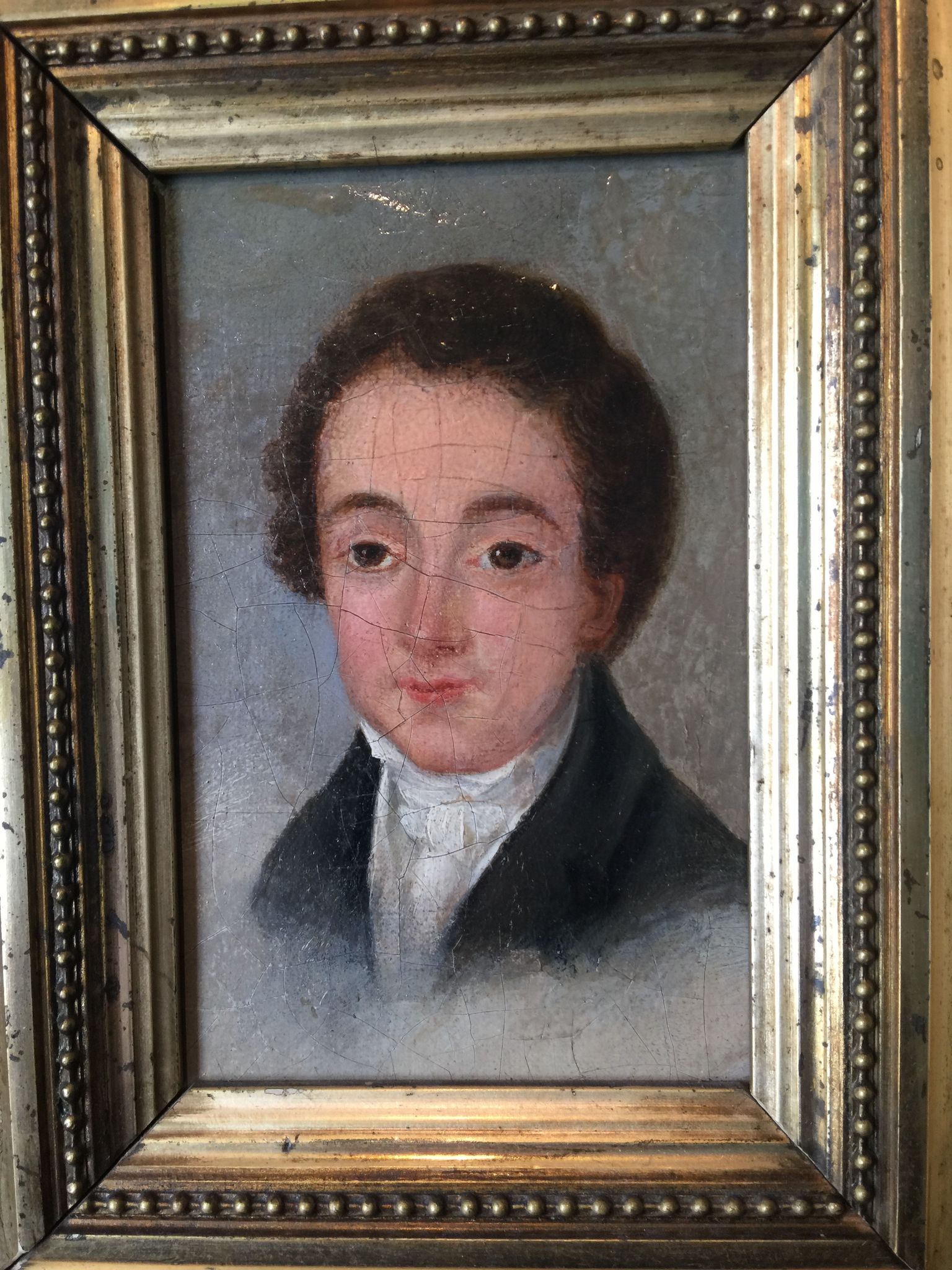 Oil on canvas mounted on panel "portrait of a young man" 19th century
