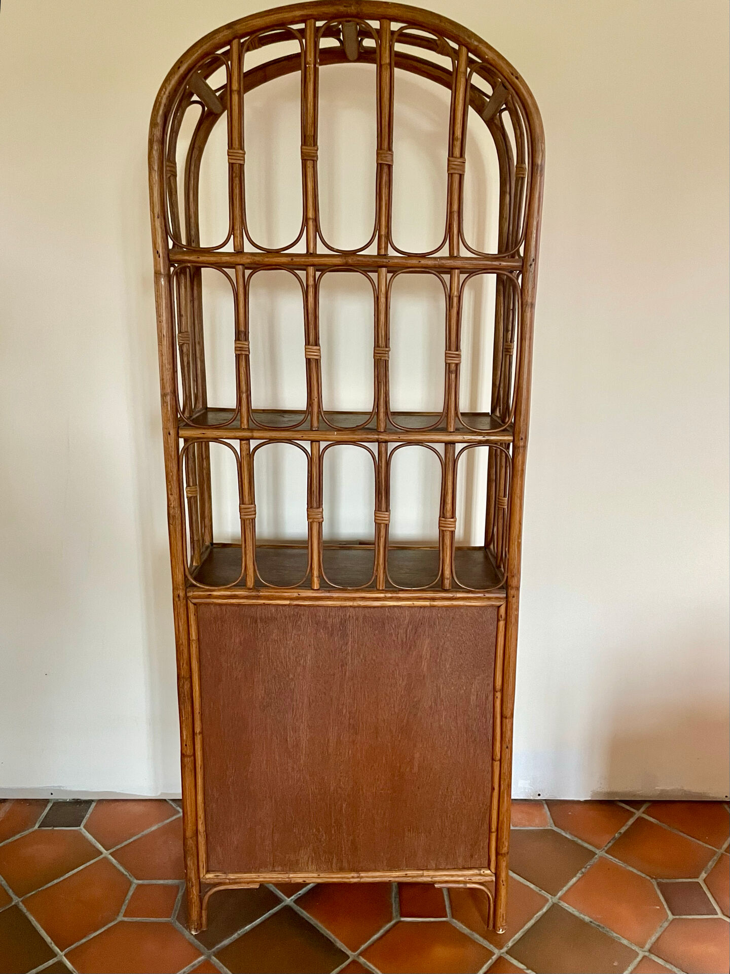 Vintage rattan shelving unit