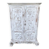 Rustic whitewashed wood cabinet