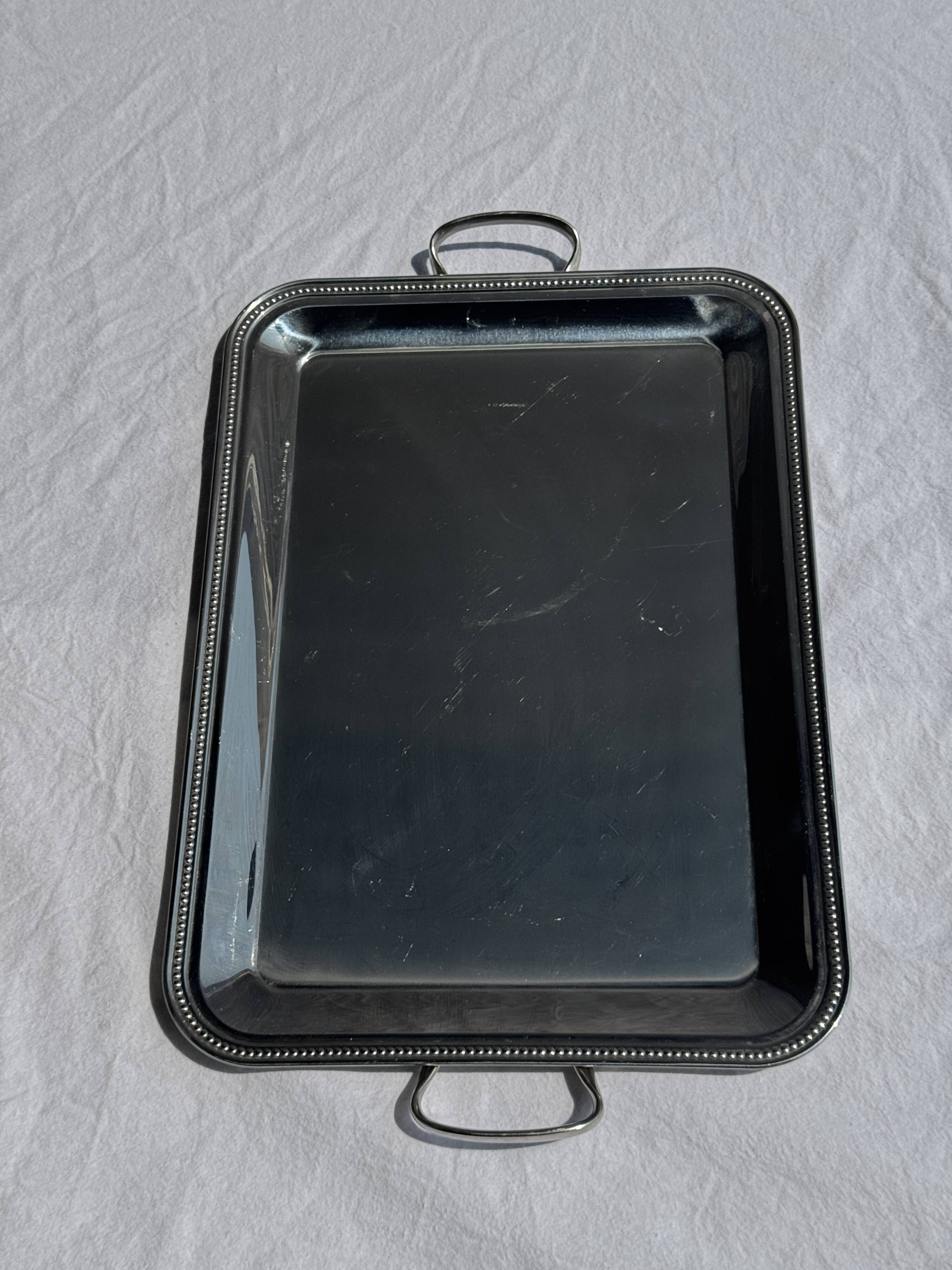 Classic silver tray with pearl stripe frieze