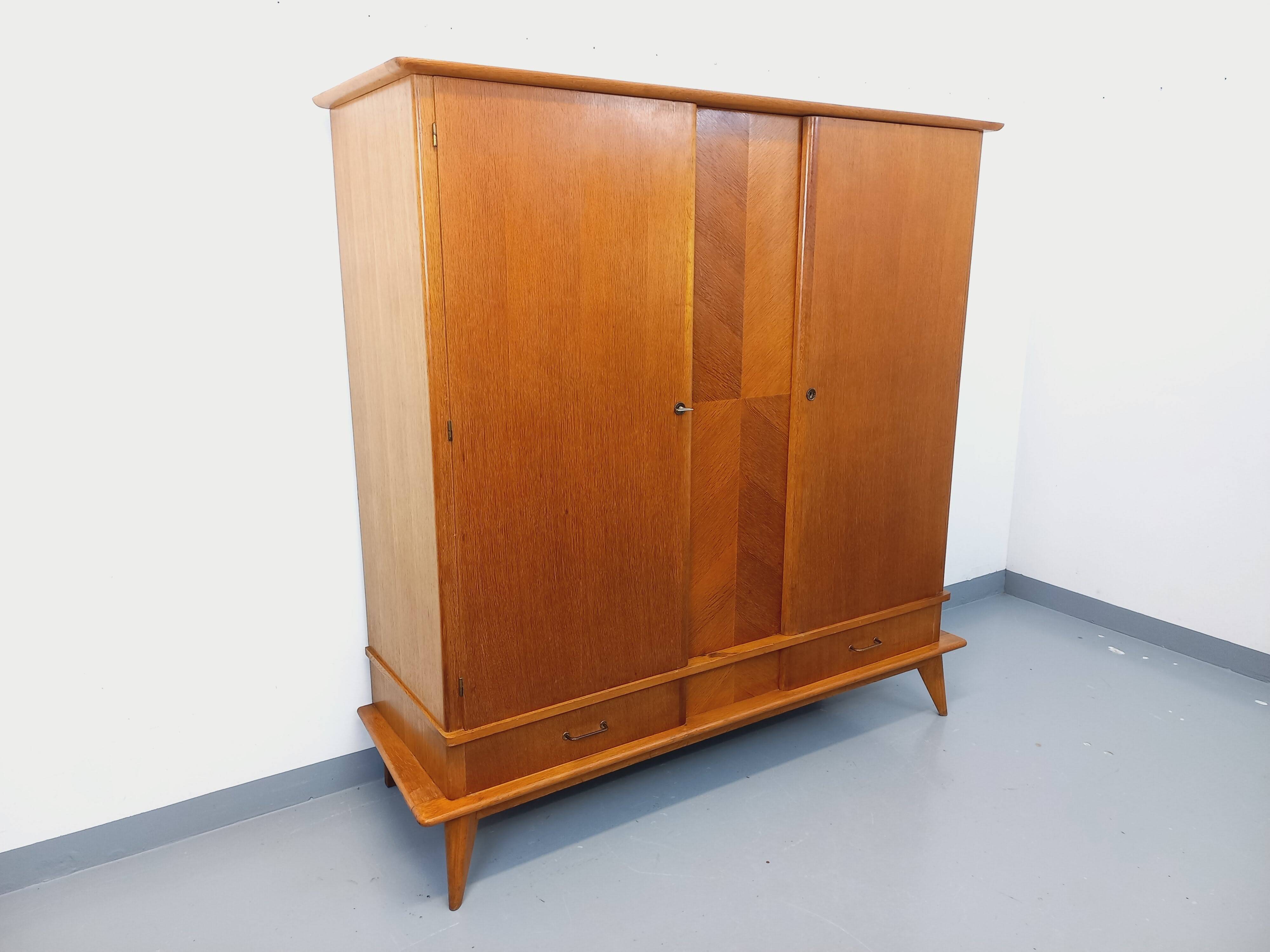 Vintage oak wardrobe from the 1960s.