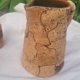 Set of old Corsican cork and terracotta handcrafted pitcher and cup
