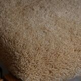 Pair of sculptural Danish modern rocking chairs in lambswool and oak, brutalist, 1950.