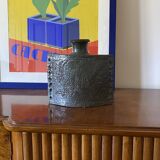 Dark green brutalist ceramic vase, Italy 1980s